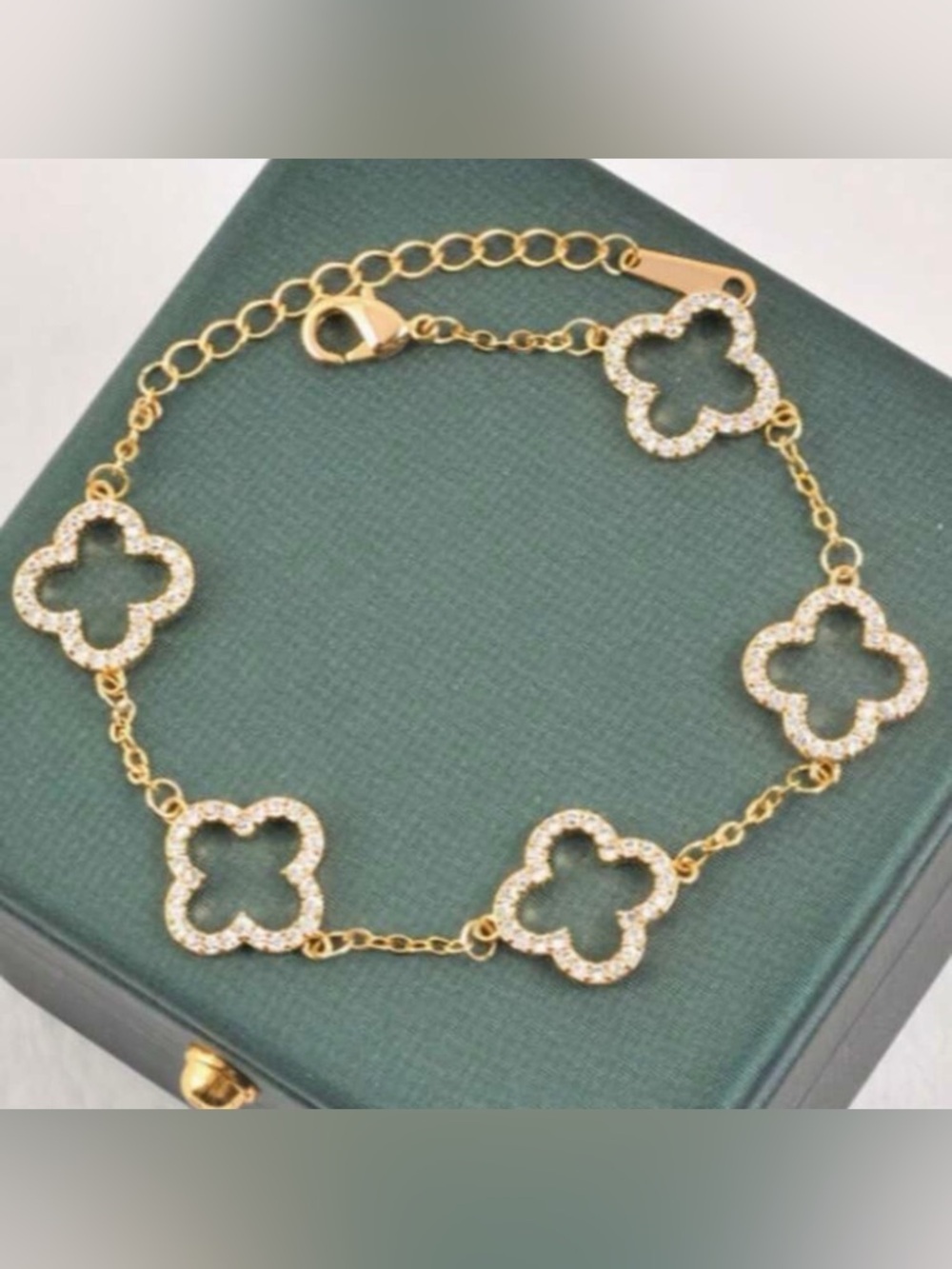 Macy's Gold-Tone Clover Link Bracelet with Crystals